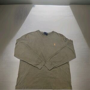 Ralph Lauren Polo Shirt Mens Large Olive Green long sleeve Solid knit A2